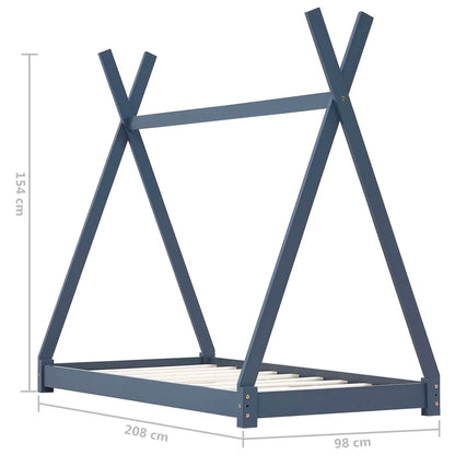 Kids Bed Frame Grey Solid Pine Wood 90x200 cm