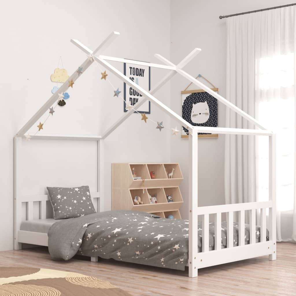 Kids Bed Frame White Solid Pine Wood 90x200 cm