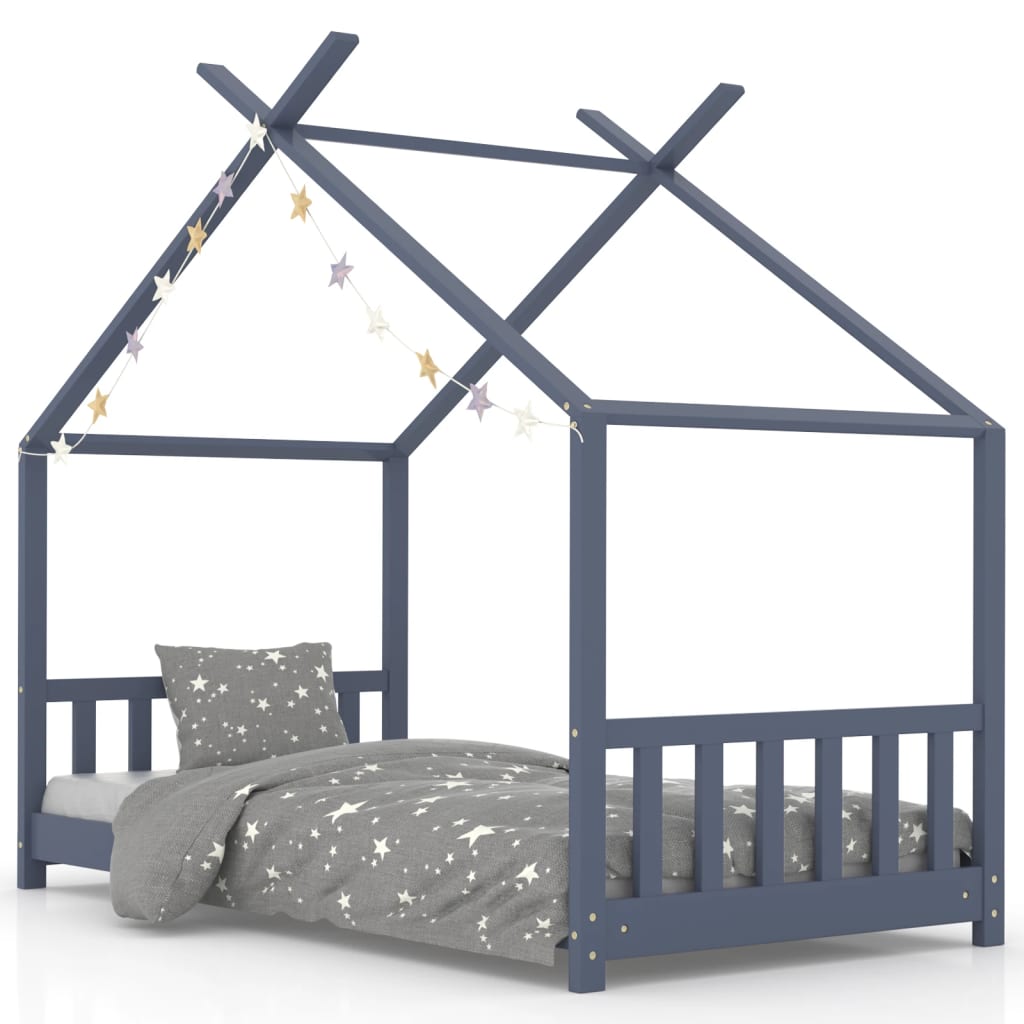 Kids Bed Frame Grey Solid Pine Wood 80x160 cm