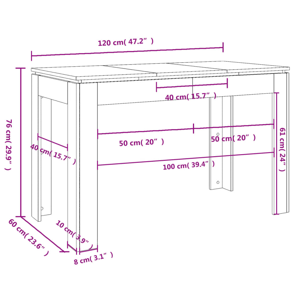 Dining Table White 120x60x76 cm Engineered Wood