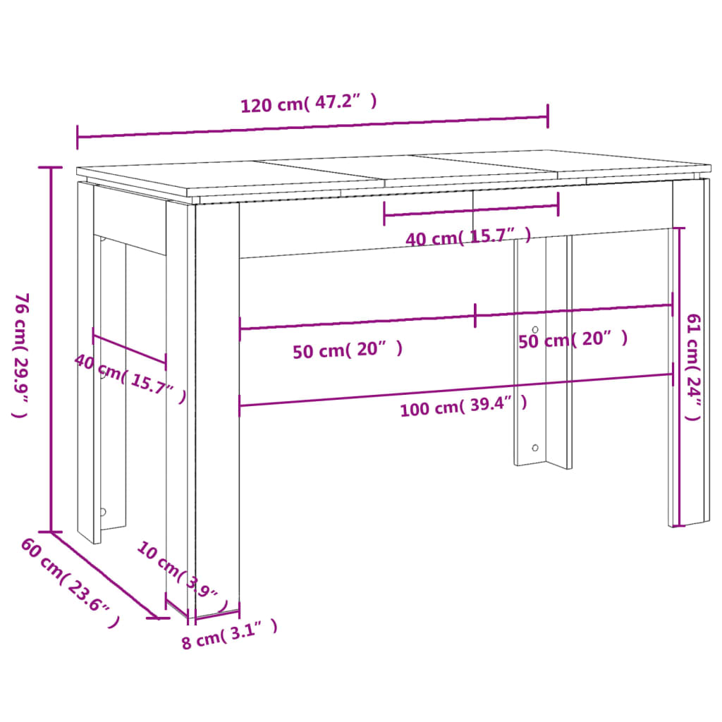 Dining Table High Gloss White 120x60x76 cm Engineered Wood