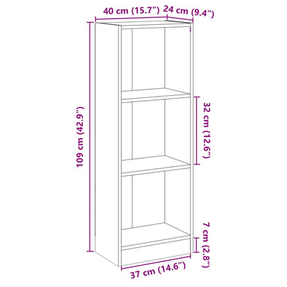 3-Tier Book Cabinet White 40x24x109 cm Engineered Wood