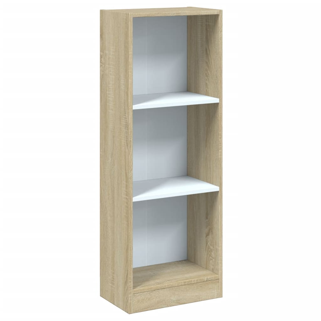 3-Tier Book Cabinet White and Sonoma Oak 40x24x109 cm Engineered Wood