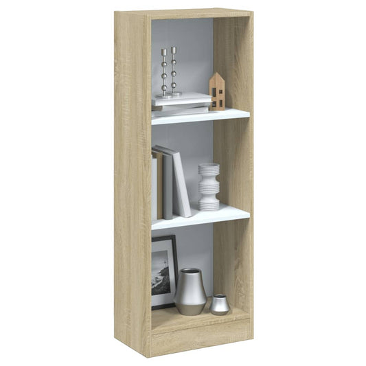 3-Tier Book Cabinet White and Sonoma Oak 40x24x109 cm Engineered Wood