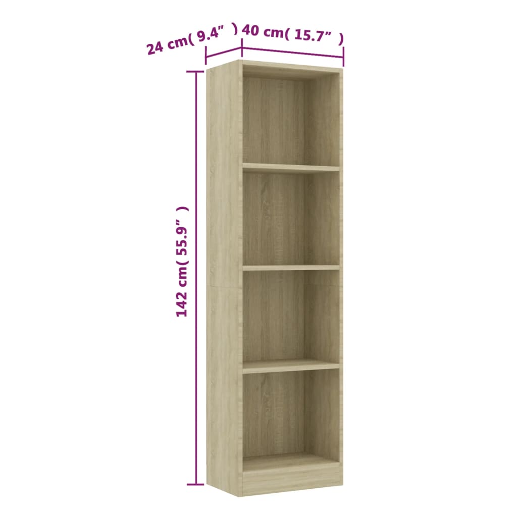 4-Tier Book Cabinet Sonoma Oak 40x24x142 cm Engineered Wood