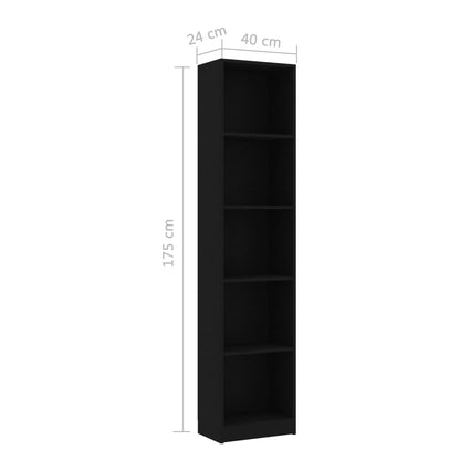 5-Tier Book Cabinet Black 40x24x175 cm Engineered Wood