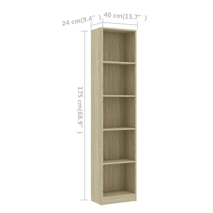 5-Tier Book Cabinet Sonoma Oak 40x24x175 cm Engineered Wood