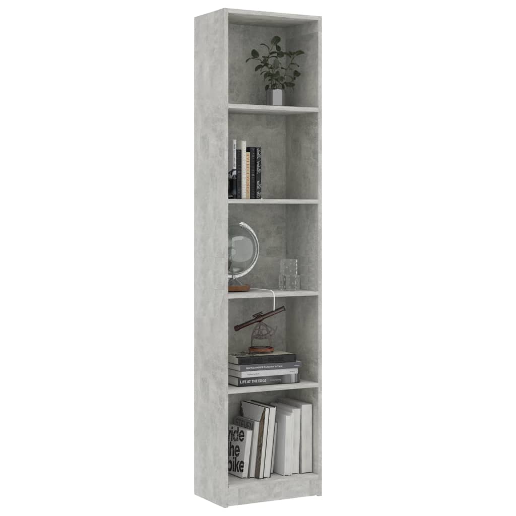 5-Tier Book Cabinet Concrete Grey 40x24x175 cm Engineered Wood