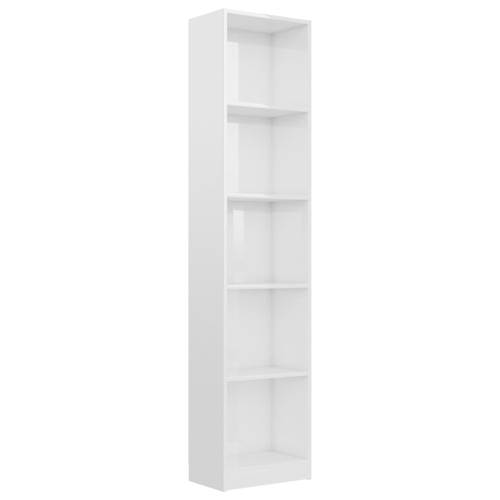 5-Tier Book Cabinet High Gloss White 40x24x175 cm Engineered Wood