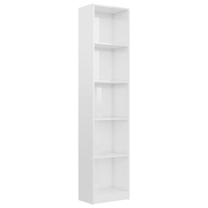 5-Tier Book Cabinet High Gloss White 40x24x175 cm Engineered Wood