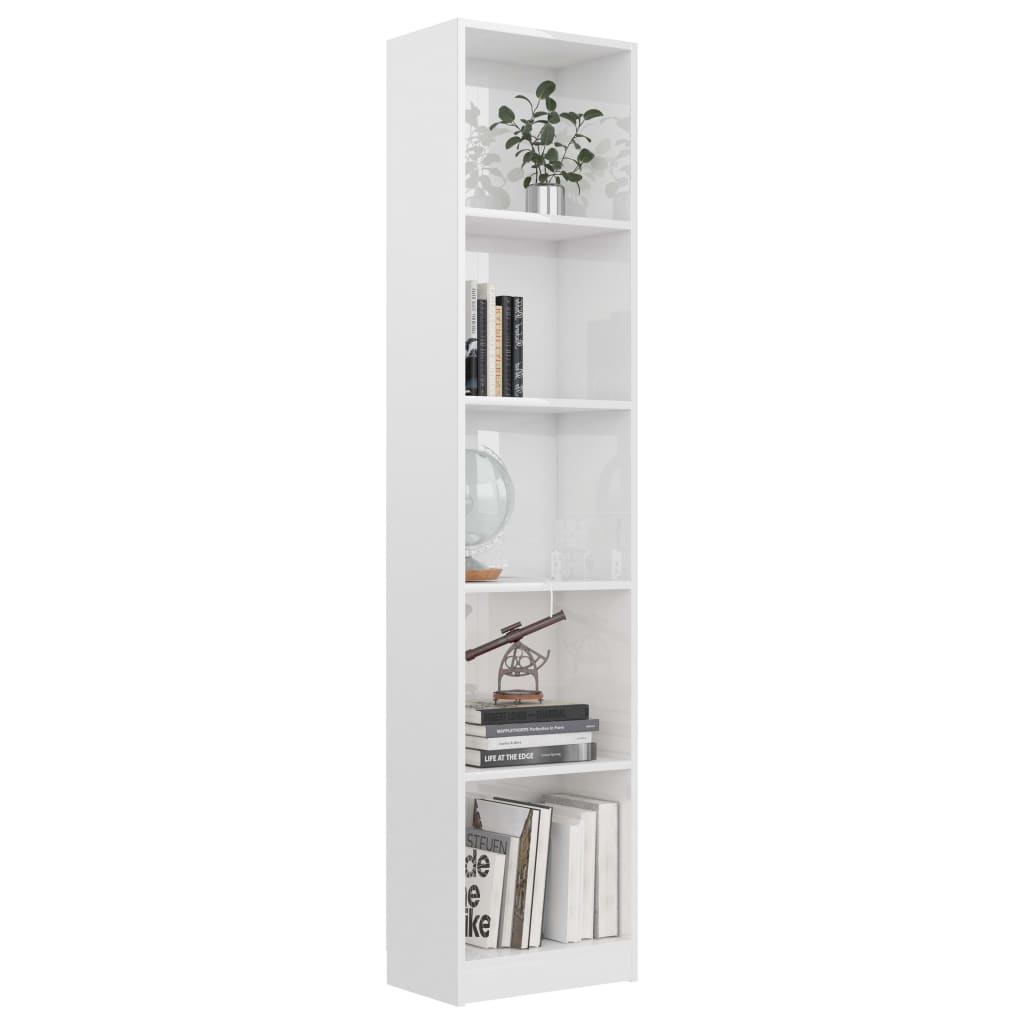 5-Tier Book Cabinet High Gloss White 40x24x175 cm Engineered Wood