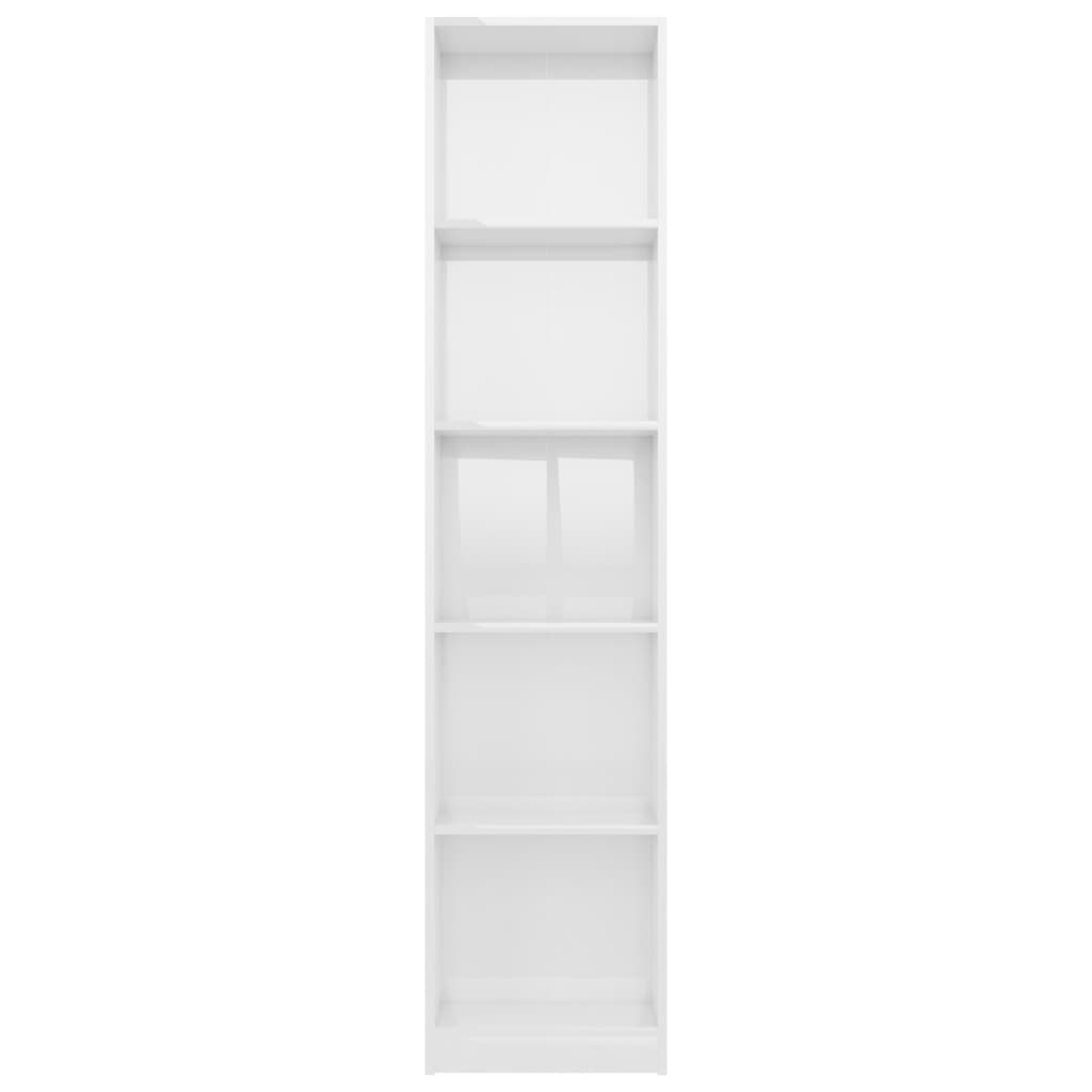 5-Tier Book Cabinet High Gloss White 40x24x175 cm Engineered Wood