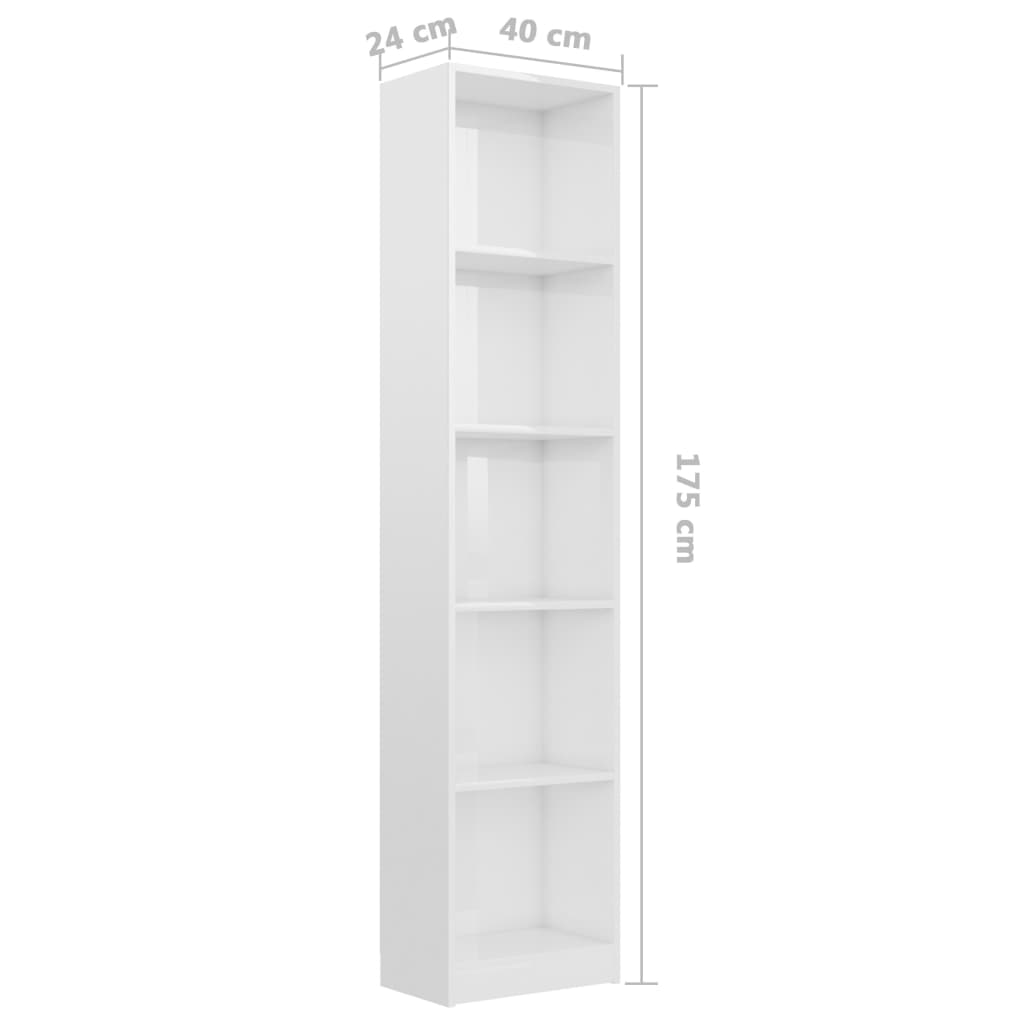 5-Tier Book Cabinet High Gloss White 40x24x175 cm Engineered Wood