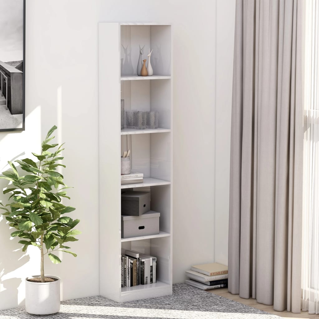 5-Tier Book Cabinet High Gloss White 40x24x175 cm Engineered Wood