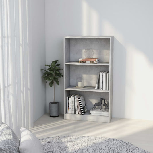 3-Tier Book Cabinet Concrete Grey 60x24x109 cm Engineered Wood