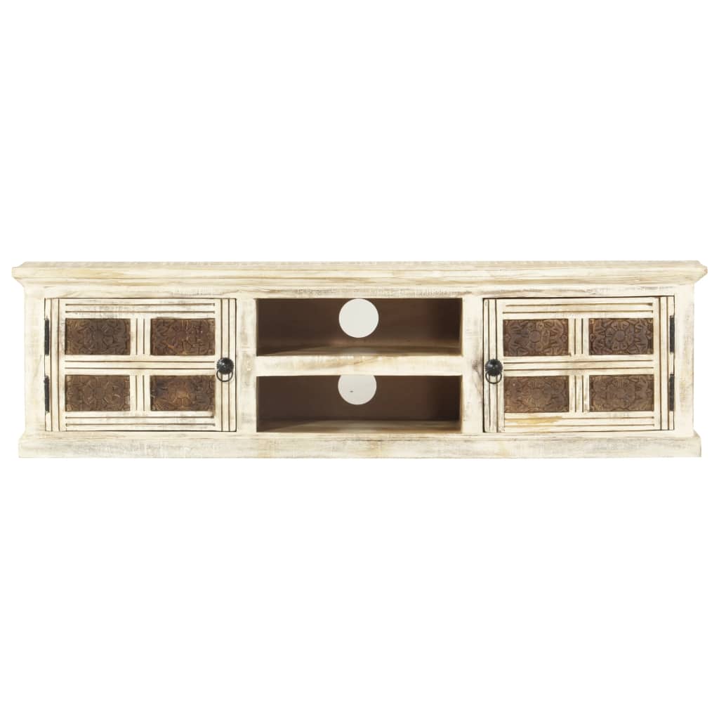 TV Cabinet White 130x30x36 cm Solid Mango Wood