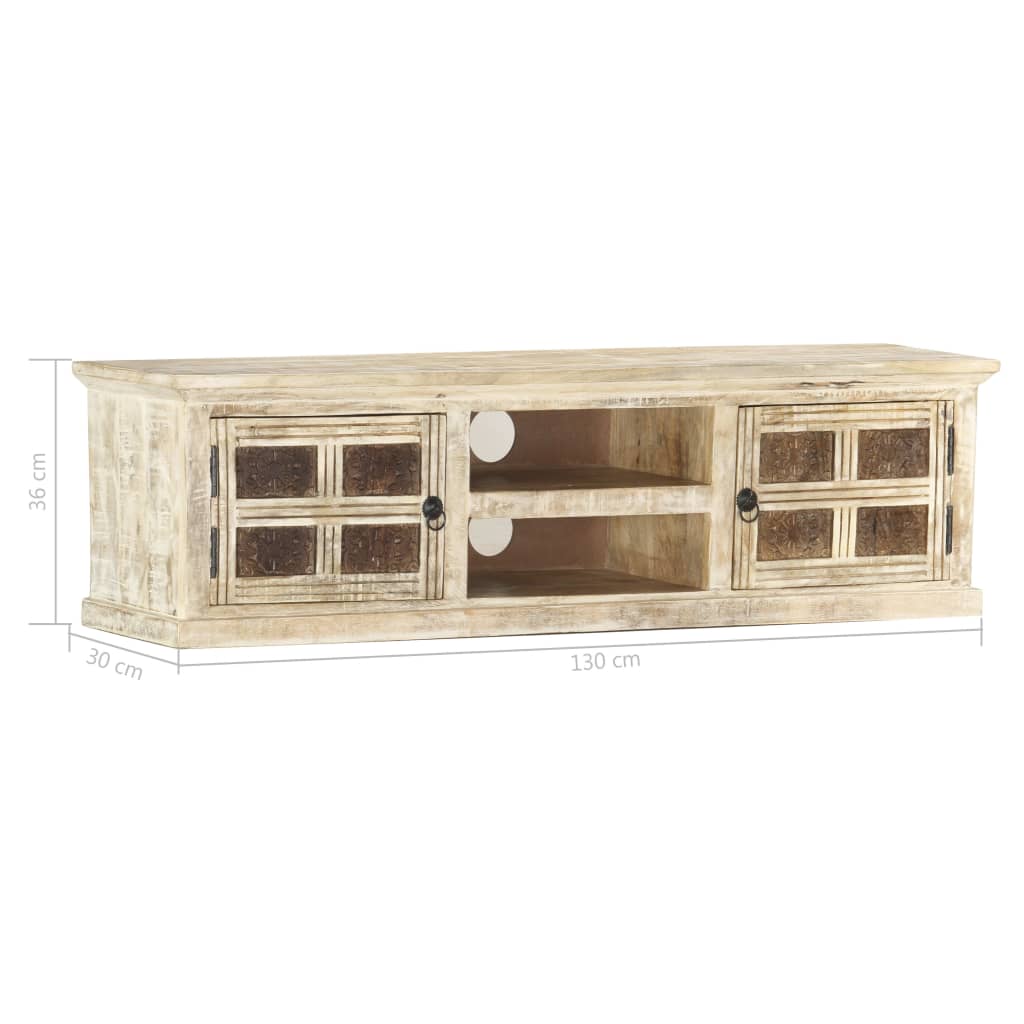 TV Cabinet White 130x30x36 cm Solid Mango Wood