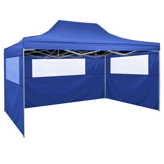Professional Folding Party Tent with 3 Sidewalls 3x4 m Steel Blue