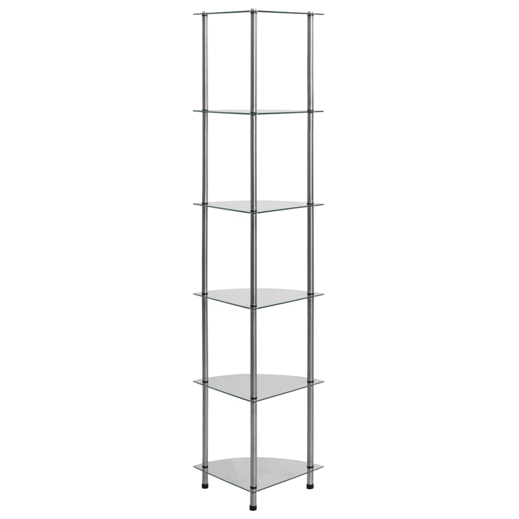 6-Tier Shelf Transparent 30x30x160 cm Tempered Glass