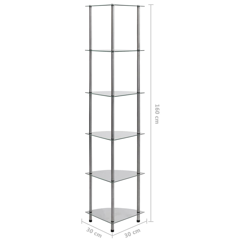 6-Tier Shelf Transparent 30x30x160 cm Tempered Glass