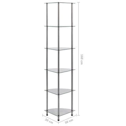 6-Tier Shelf Transparent 30x30x160 cm Tempered Glass