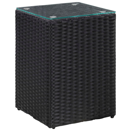 Side Table with Glass Top Black 35x35x52 cm Poly Rattan