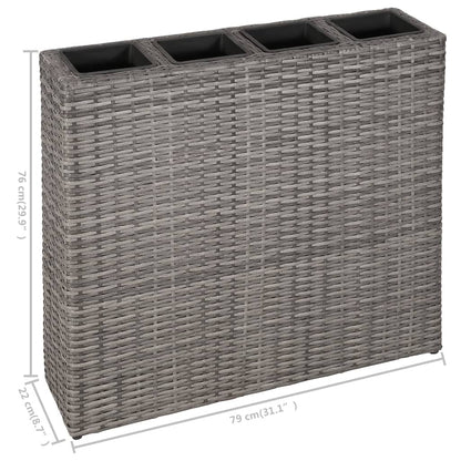 Garden Raised Bed with 4 Pots 2 pcs Poly Rattan Grey(2x45426)