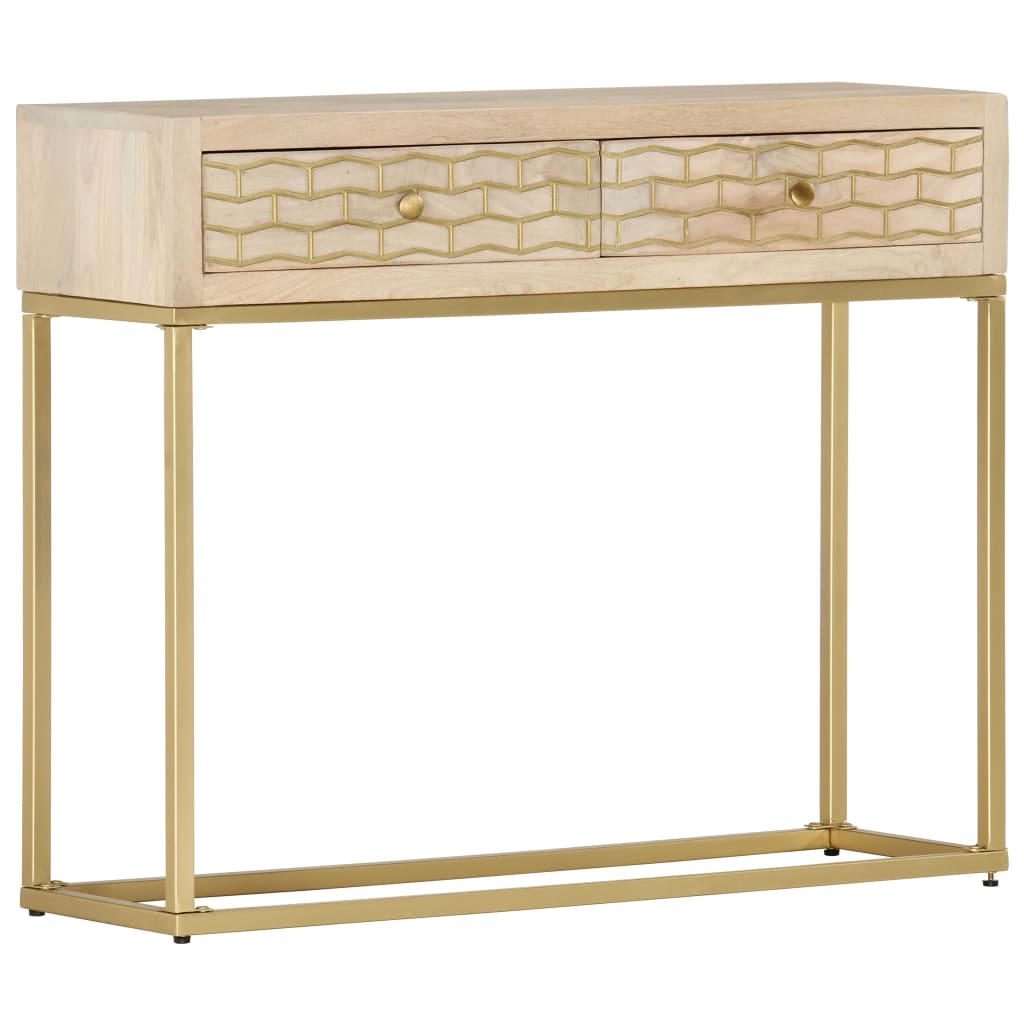 Console Table Gold 90x30x75 cm Solid Mango Wood