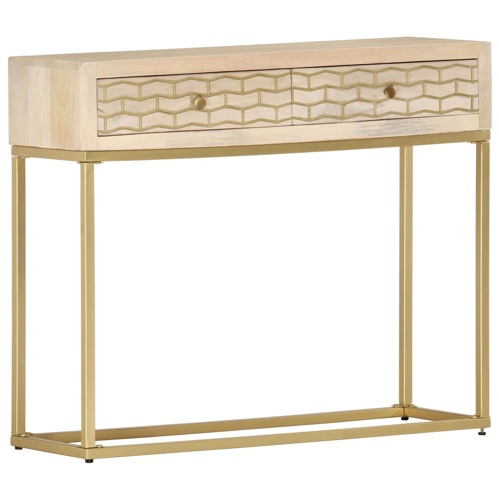 Console Table Gold 90x30x75 cm Solid Mango Wood