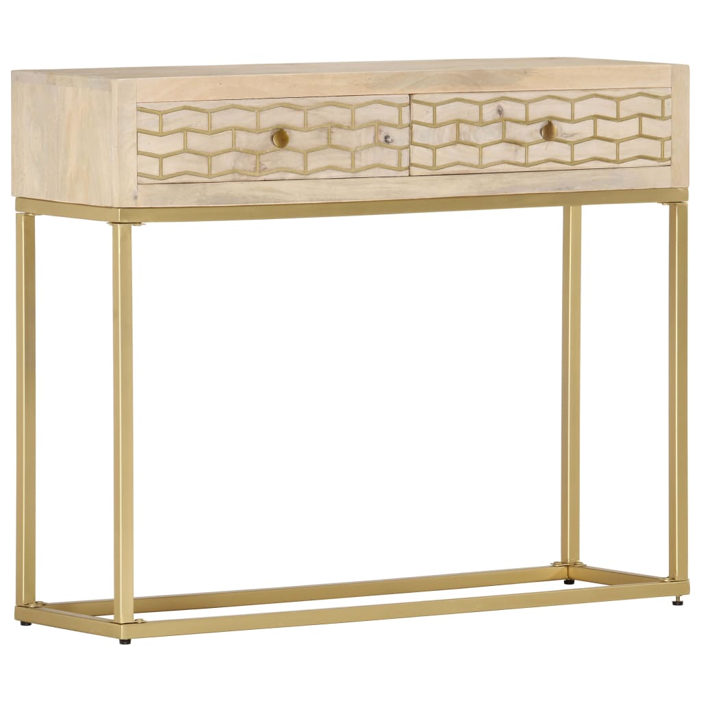 Console Table Gold 90x30x75 cm Solid Mango Wood