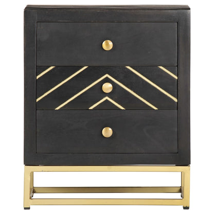 Bedside Cabinet Black and Gold 40x30x50 cm Solid Mango Wood