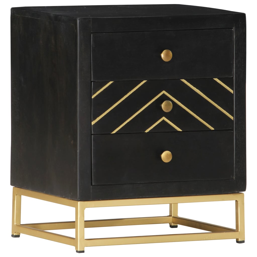 Bedside Cabinet Black and Gold 40x30x50 cm Solid Mango Wood