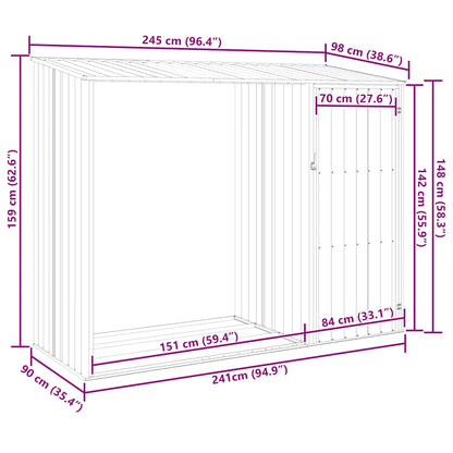 Garden Firewood Shed Grey 245x98x159 cm Galvanised Steel