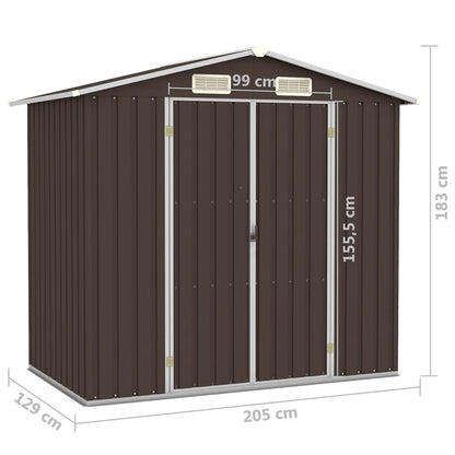 Garden Shed Brown 205x129x183 cm Galvanised Steel