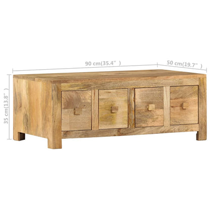 Coffee Table with 4 Drawers 90x50x35 cm Solid Mango Wood