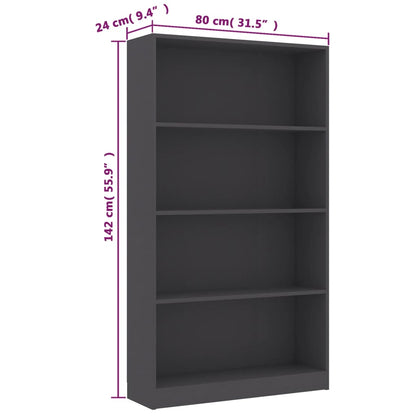 4-Tier Book Cabinet Grey 80x24x142 cm Engineered Wood