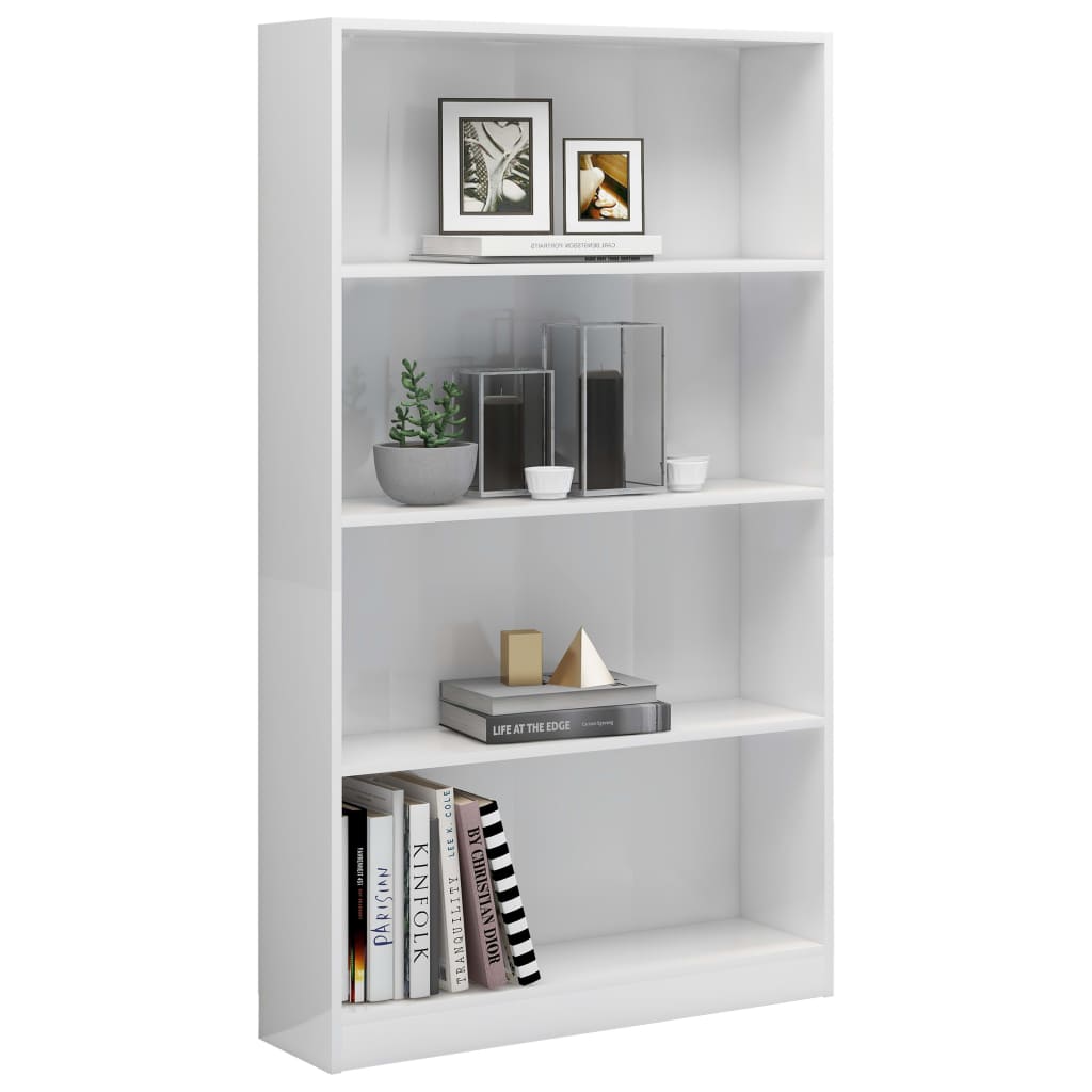 4-Tier Book Cabinet High Gloss White 80x24x142 cm Engineered Wood