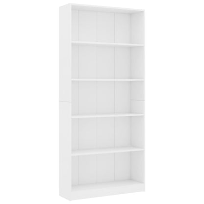 5-Tier Book Cabinet White 80x24x175 cm Engineered Wood