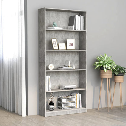 5-Tier Book Cabinet Concrete Grey 80x24x175 cm Engineered Wood