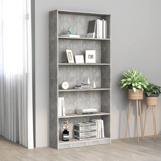 5-Tier Book Cabinet Concrete Grey 80x24x175 cm Engineered Wood