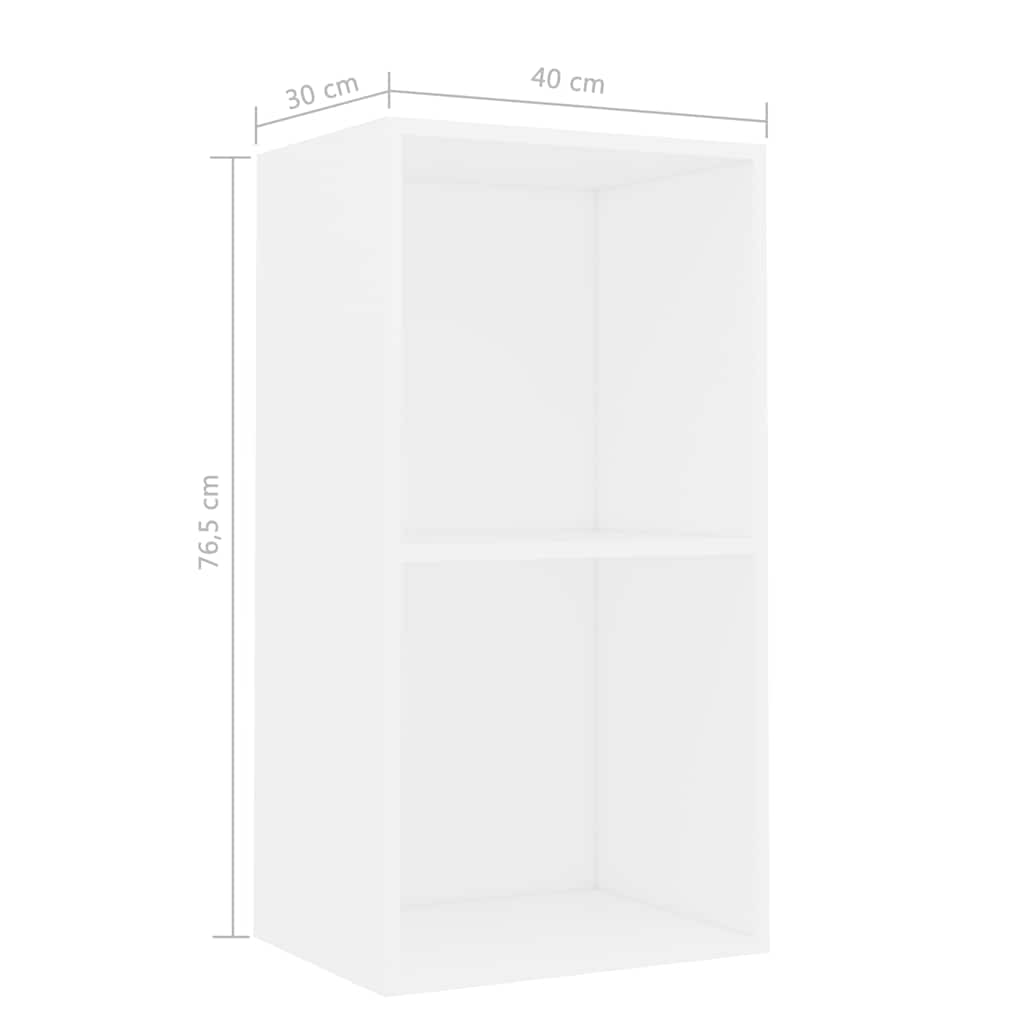 2-Tier Book Cabinet White 40x30x76.5 cm Engineered Wood