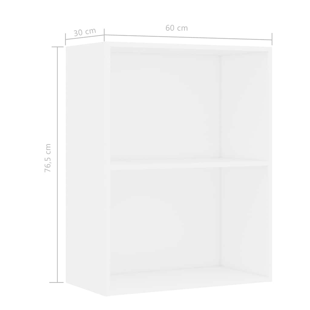 2-Tier Book Cabinet White 60x30x76.5 cm Engineered Wood