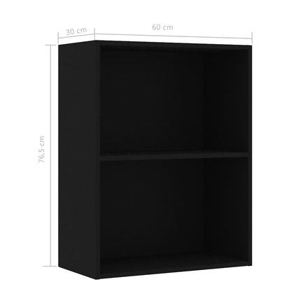 2-Tier Book Cabinet Black 60x30x76.5 cm Engineered Wood