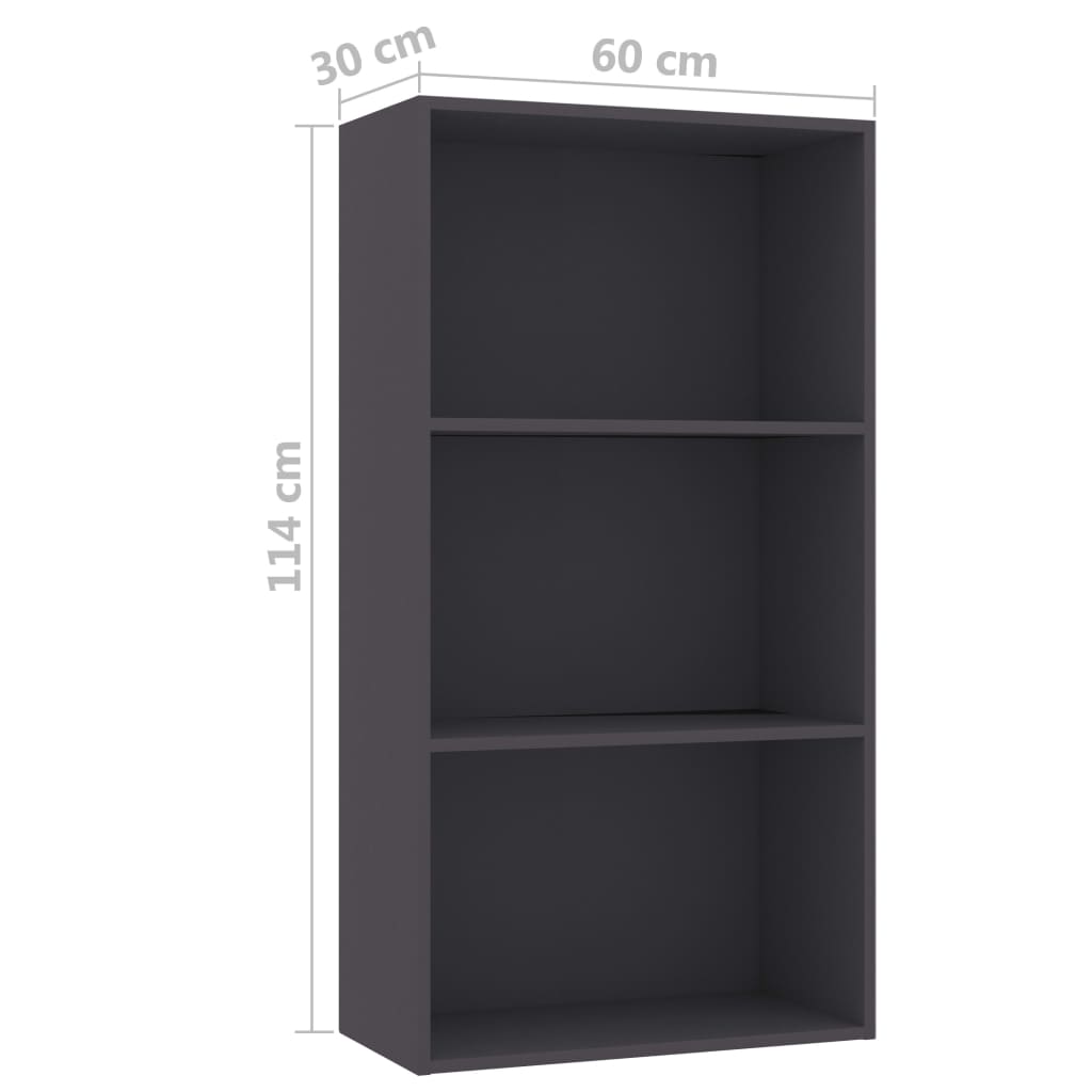 3-Tier Book Cabinet Grey 60x30x114 cm Engineered Wood