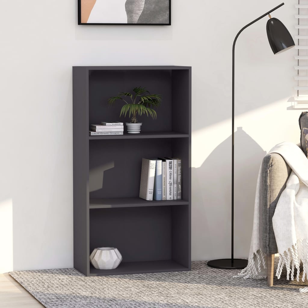 3-Tier Book Cabinet Grey 60x30x114 cm Engineered Wood