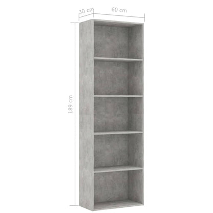 5-Tier Book Cabinet Concrete Grey 60x30x189 cm Engineered Wood