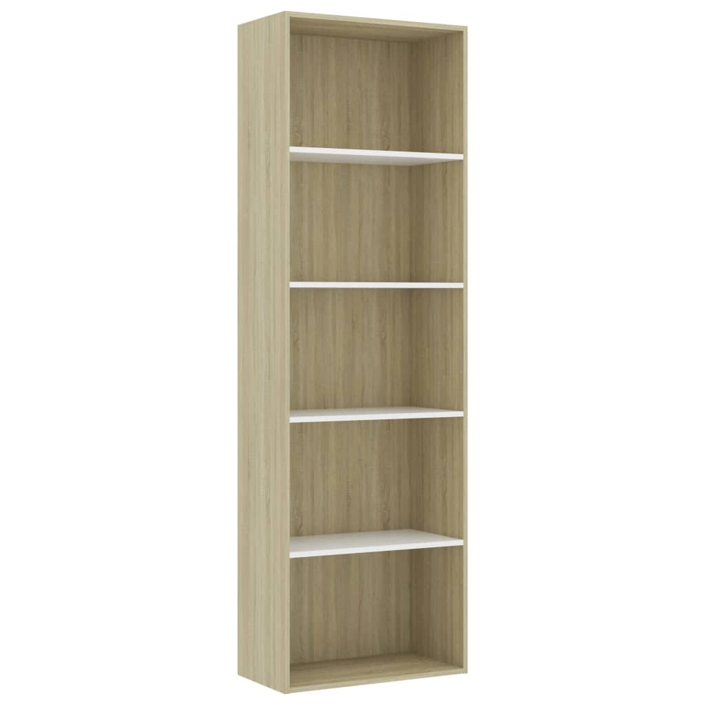 5-Tier Book Cabinet White and Sonoma Oak 60x30x189 cm Engineered Wood