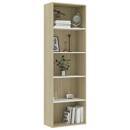 5-Tier Book Cabinet White and Sonoma Oak 60x30x189 cm Engineered Wood