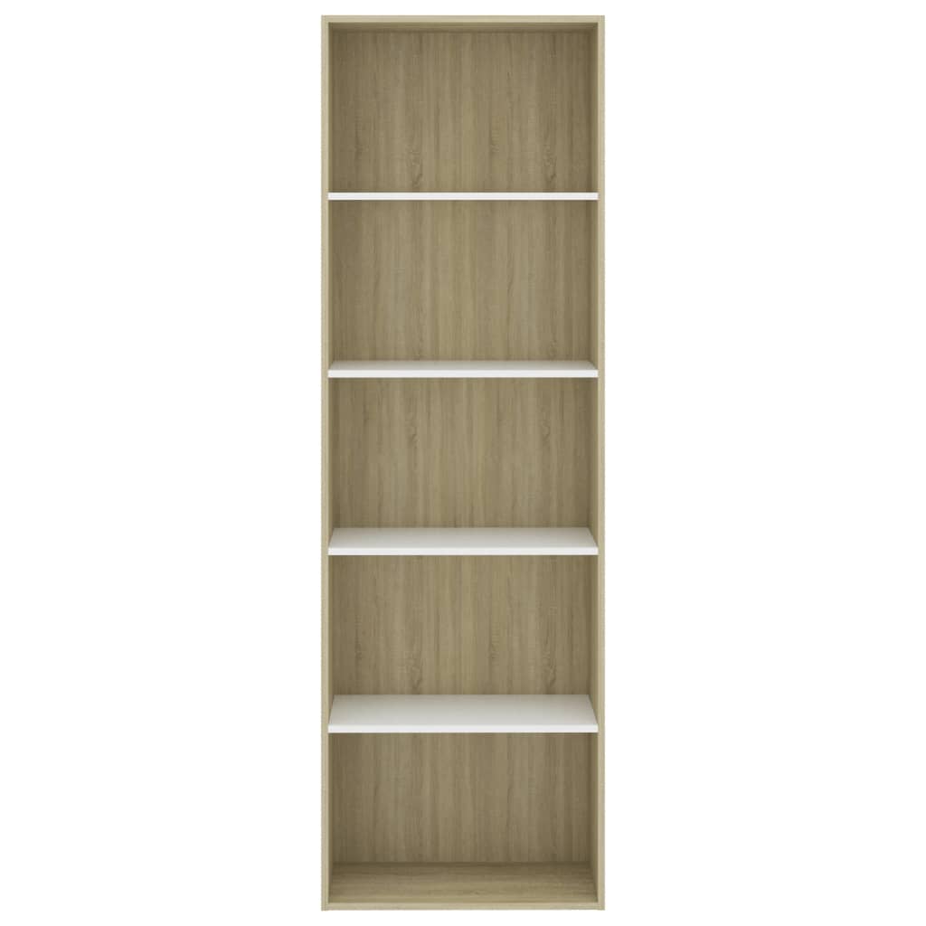 5-Tier Book Cabinet White and Sonoma Oak 60x30x189 cm Engineered Wood