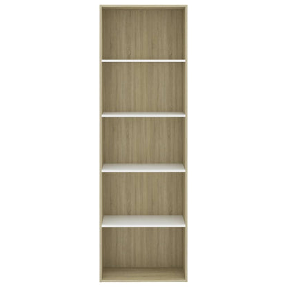 5-Tier Book Cabinet White and Sonoma Oak 60x30x189 cm Engineered Wood